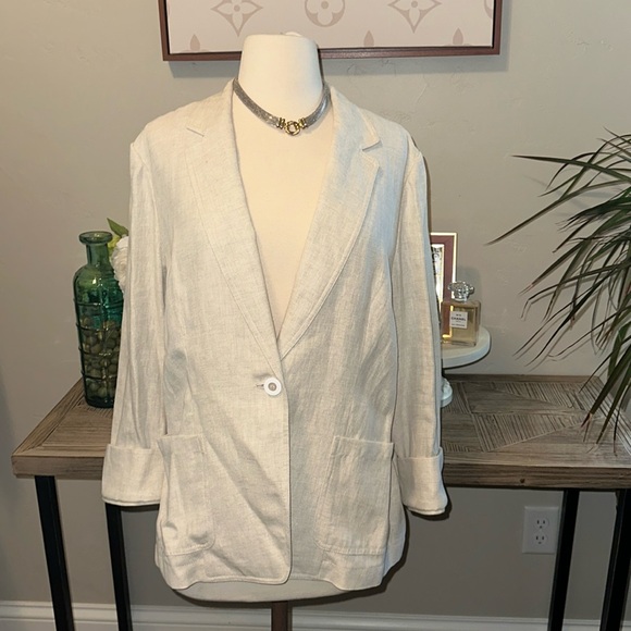 Lafayette 148 New York Oatmeal 100% Linen Blazer New Without Tags - Picture 3 of 7